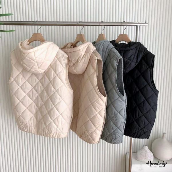 WJB01 異材質菱格紋連帽背心 