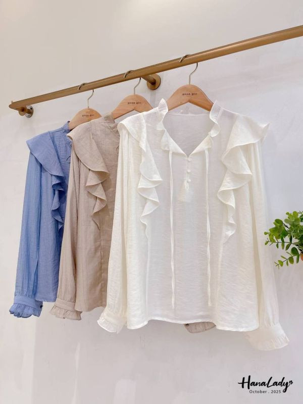 WTB37 波浪荷葉領綁結上衣 