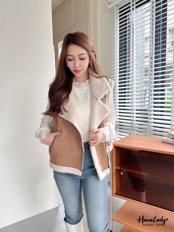 WQB28 麂皮內羊羔毛翻領背心 