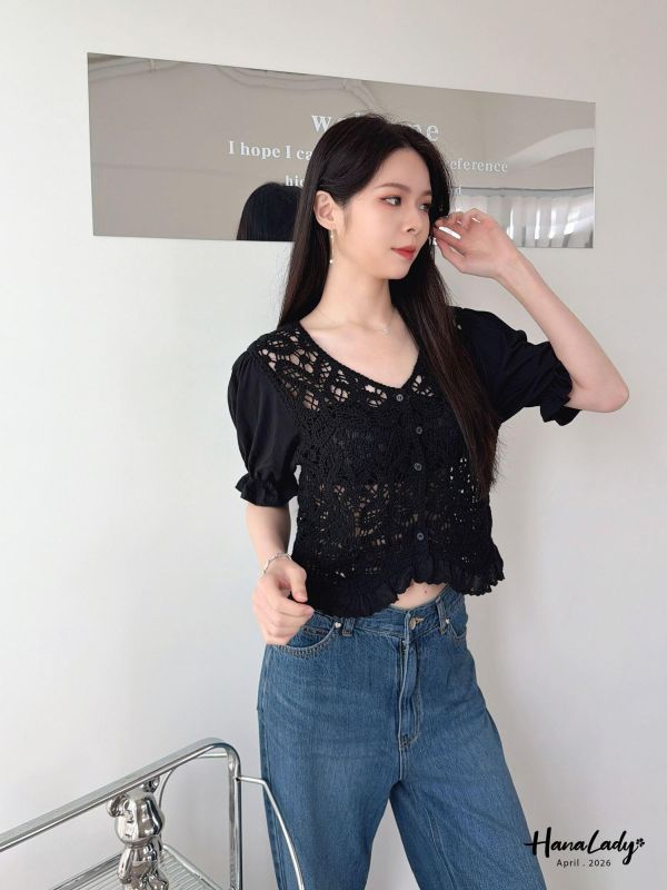 LFA12 高質感雕花布蕾絲上衣 