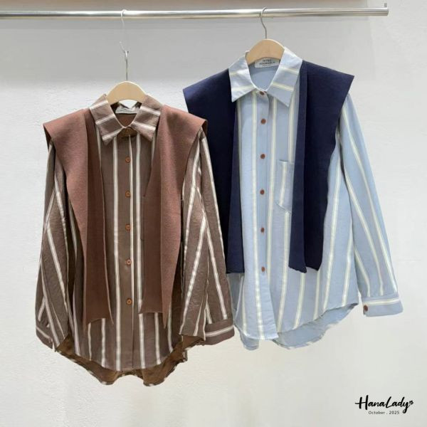 WTA13 超質感親膚披肩條紋衫 