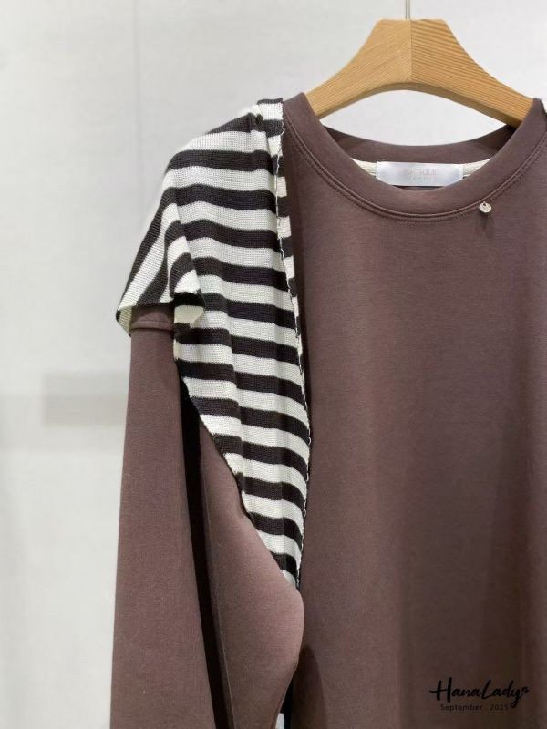 WKA01 絲滑涼棉條紋披肩T 