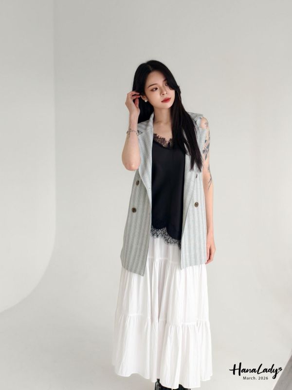 LSA28 三角翻領雙排釦線條背心 