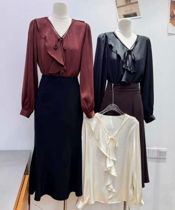 WQA05 波浪領微光澤壓紋雪紡 