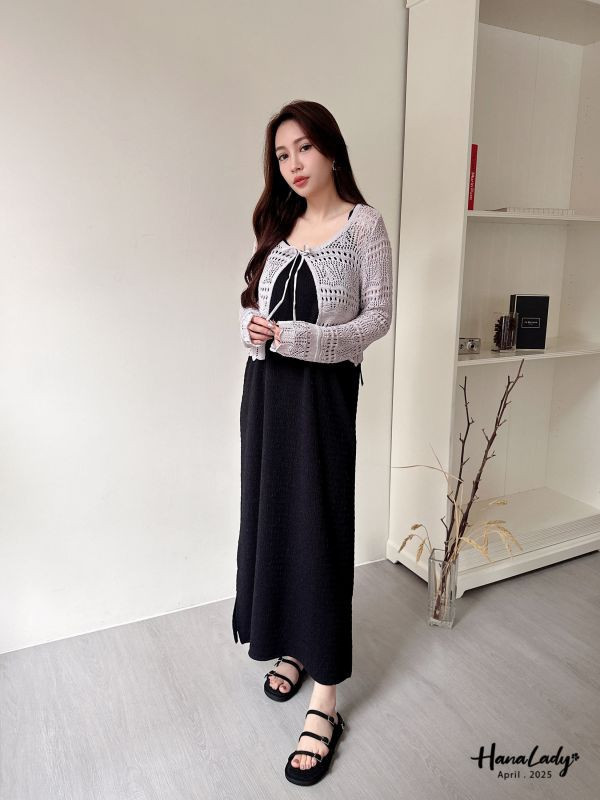 WFA45 簡約綁帶維開衩長裙 正韓 韓國服飾 韓國連線