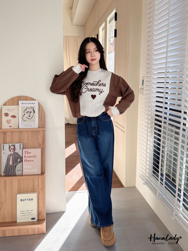 WQB10 超口愛麻花袖內刷毛T 