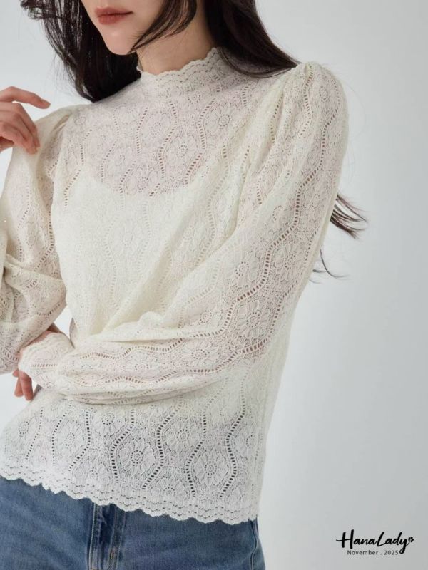 WJA65 必收款絕美布蕾絲立領上衣 