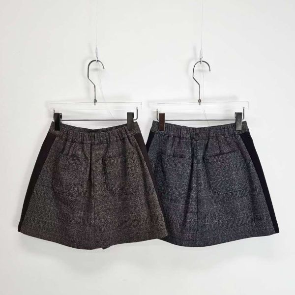 WQA11 質感磨毛格紋布顯瘦黑邊褲裙 