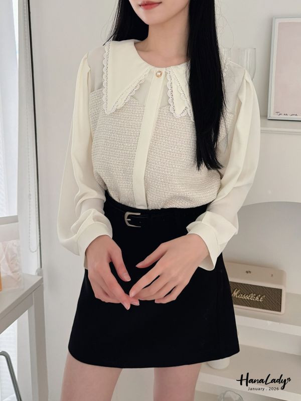 LEA23 超級美麗的毛呢雪紡上衣 