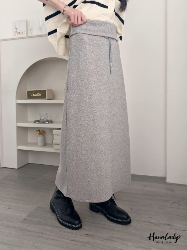 LSA58 反摺腰綁帶休閒長裙 