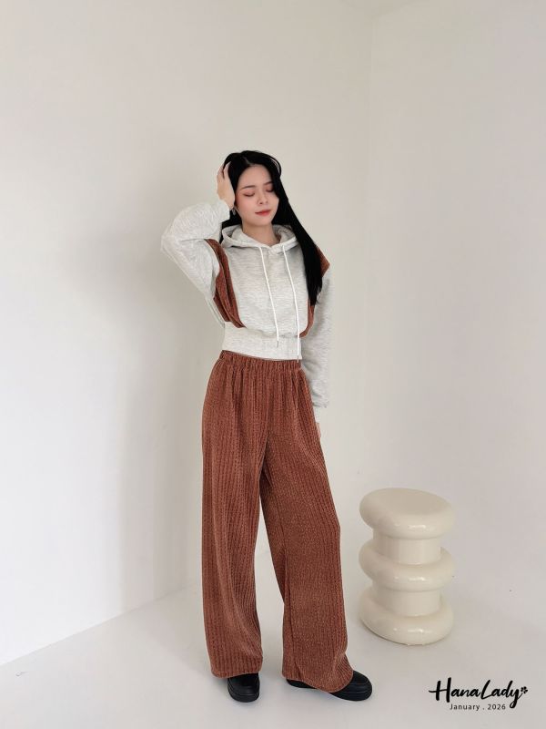 LEA98 絨布拼接內刷毛連帽套裝 