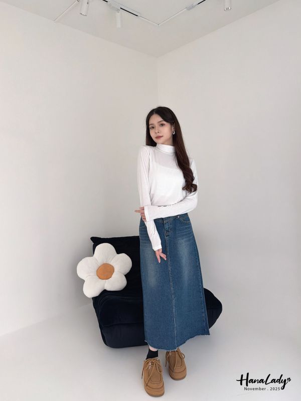 WJA38 簡約直筒後開衩丹寧裙 