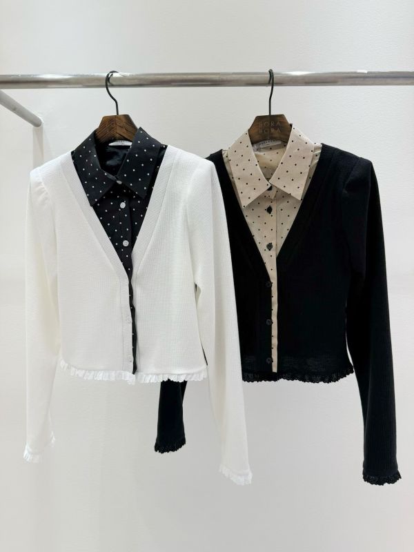 WQB62 點點拼接假兩件針織上衣 