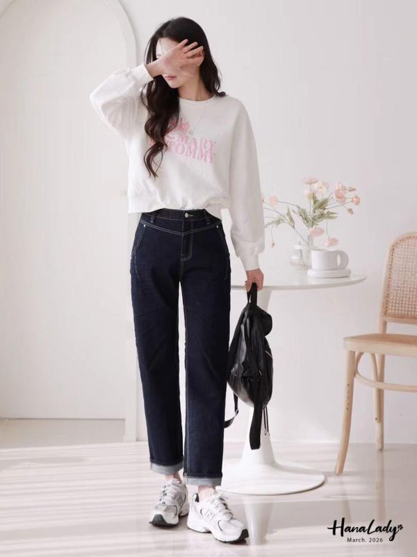 LSA53 車線感反摺設計丹寧褲 