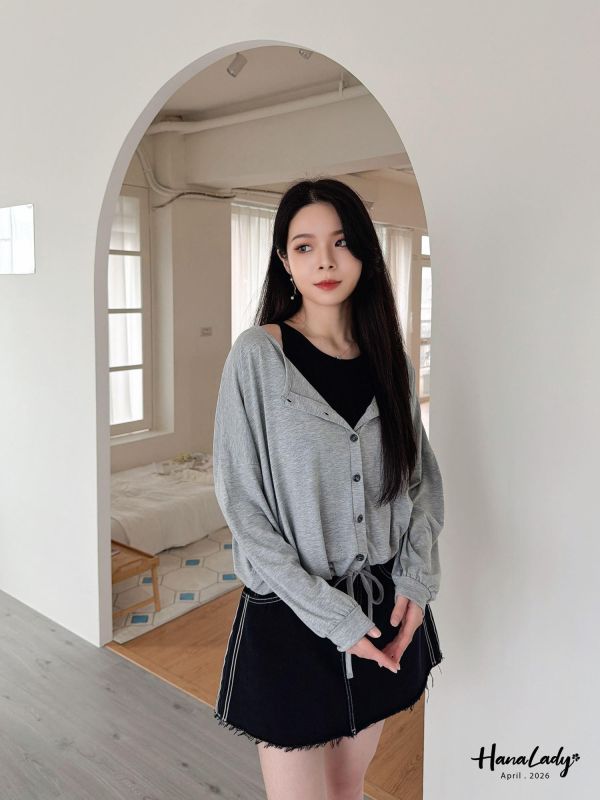 LFA30 柔軟親膚棉排釦下抽繩上衣 