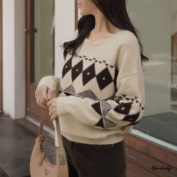 LEA69 軟綿綿菱格紋針織上衣 