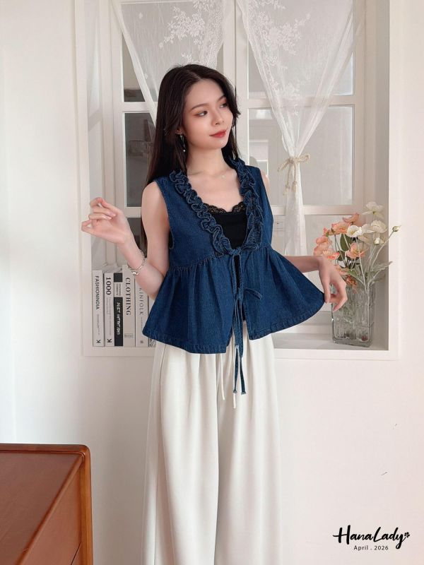 LFA80 甜酷綁結牛仔背心 