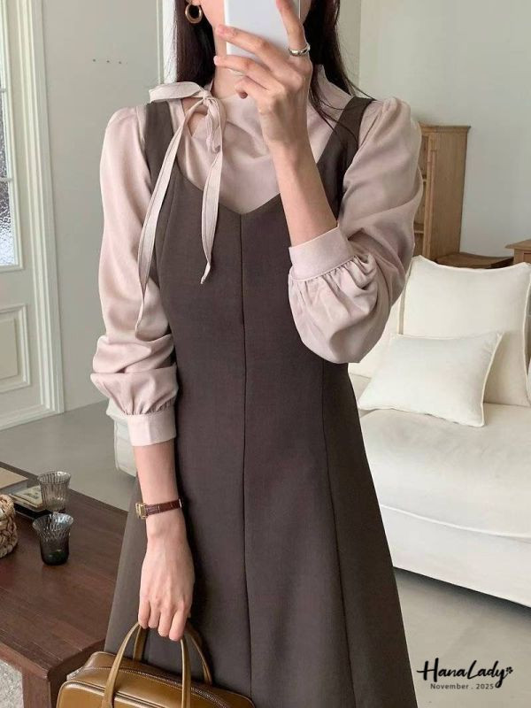 WJA99 顯瘦V領收腰綁帶長洋 