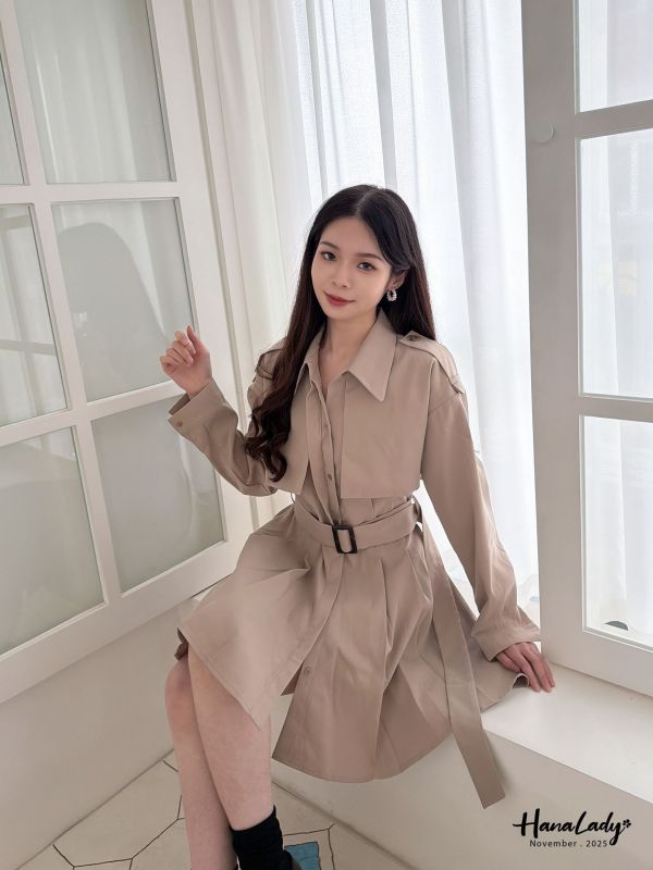 WJA60 精緻女孩的收腰百摺短洋 