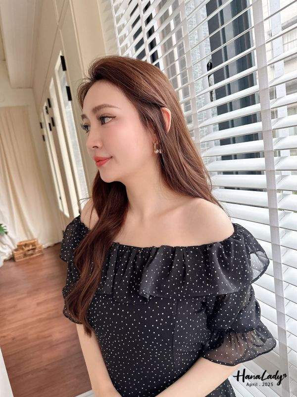WFA17 復古點點荷葉領長洋 正韓 韓國服飾 韓國連線