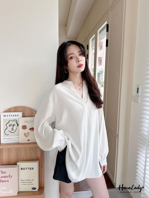 WKA18 精緻大V領長版雪紡衫 