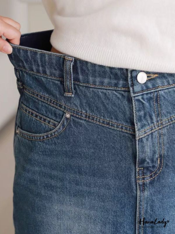 WJA38 簡約直筒後開衩丹寧裙 