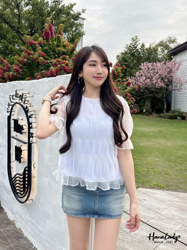 WSA77 浪漫公主澎袖紗上衣 