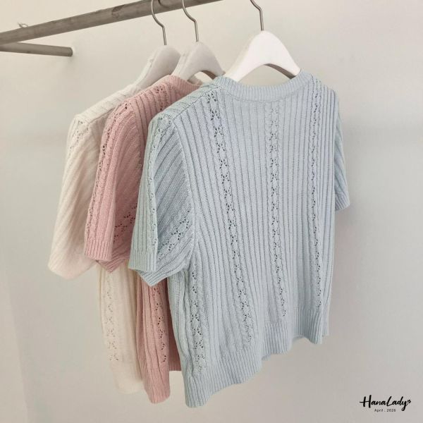 LFA68 坑條拼接麻花針織上衣 