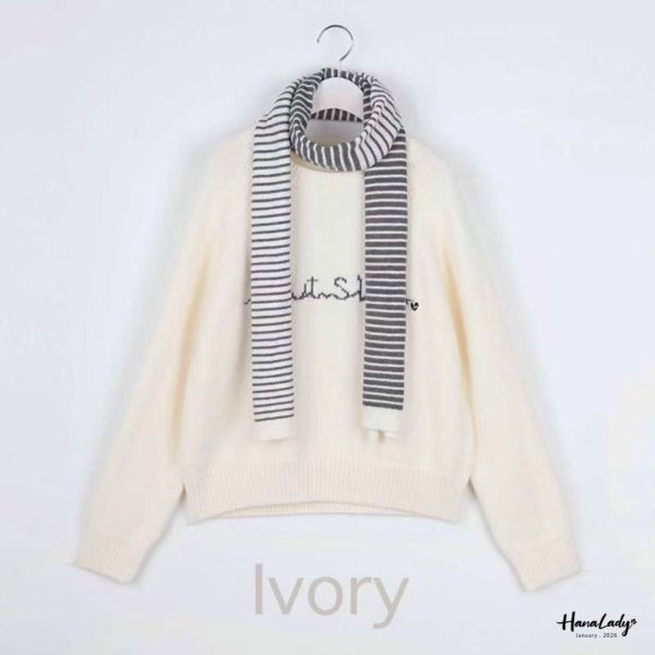 LEA04 雙色圍巾針織上衣 