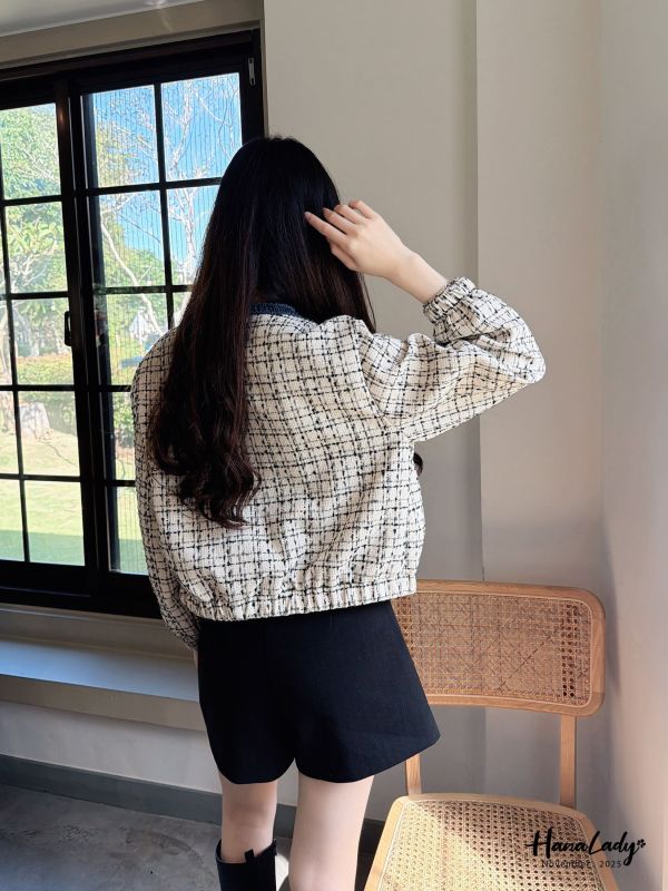 WJB41 十字格紋輕巧毛呢外 