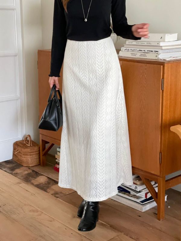 WQA26 必收絨布蕾絲A字長裙 