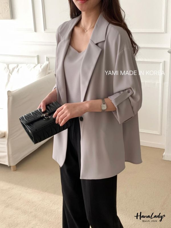 LFA02 釦袖設計翻領休閒雪紡西外 