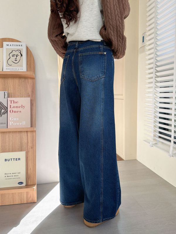 WQA37 人見人愛綁繩腰丹寧寬褲 