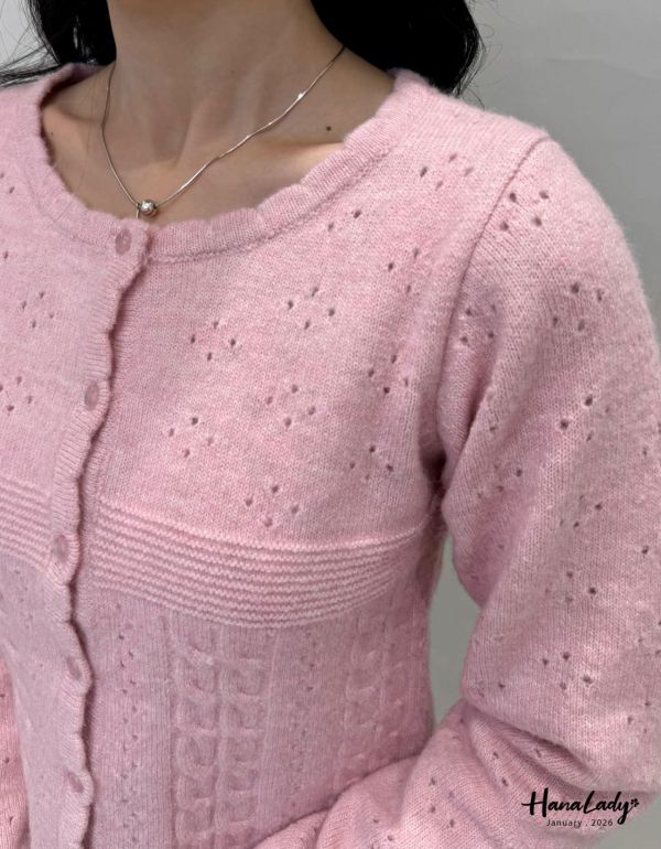 LEA60 簍空小花果凍釦針織上衣 