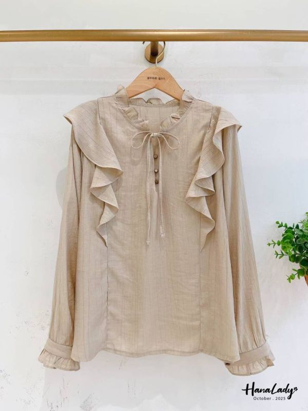 WTB37 波浪荷葉領綁結上衣 