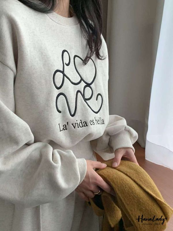 LEA97 刺繡LOVE愛心內刷毛套裝 