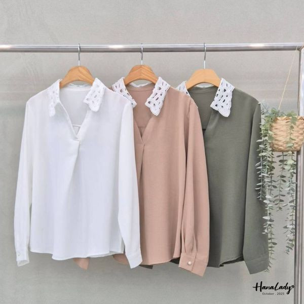 WTA34 布蕾絲翻領V線上衣 