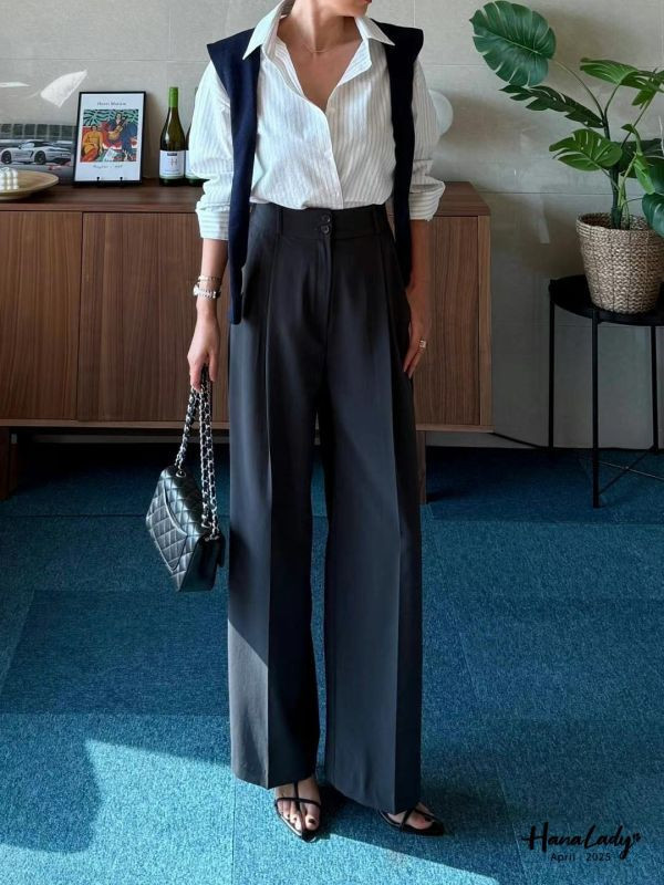 WFA79 雙釦垂感壓褶西裝褲 正韓 韓國服飾 韓國連線