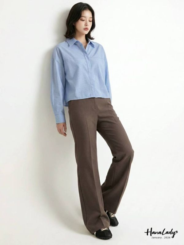 LEA91 輕薄棉絨休閒微喇叭西裝褲 