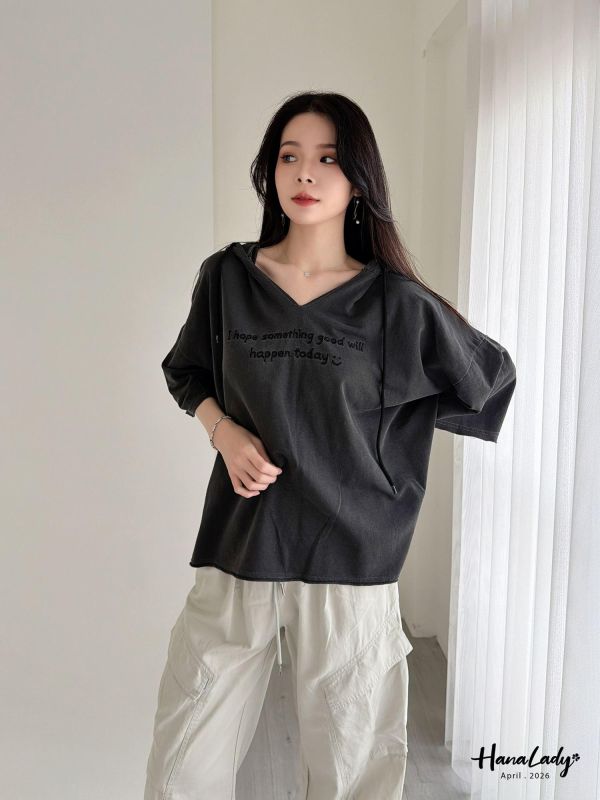 LFA10 刺繡微笑字母連帽抽繩T 