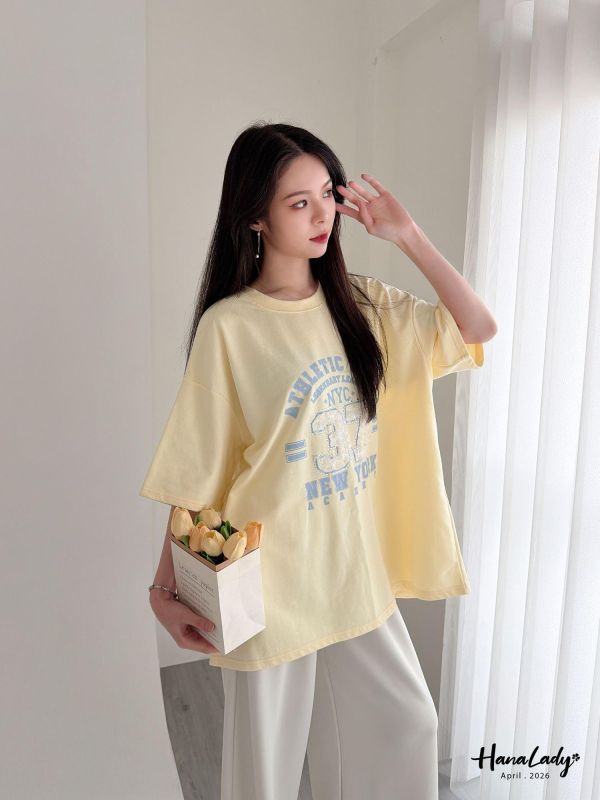 LFA71 緞帶紗滿鑽休閒長版T 