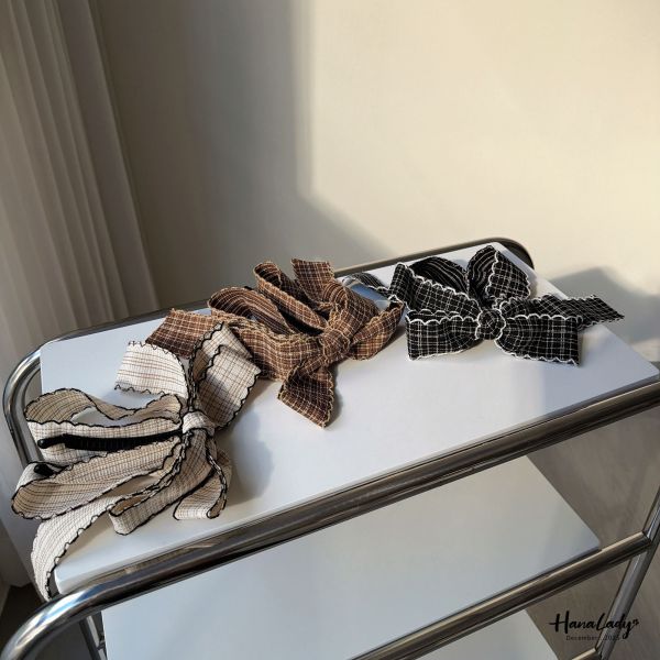 WQB43 格紋垂墜蝴蝶結香蕉夾 