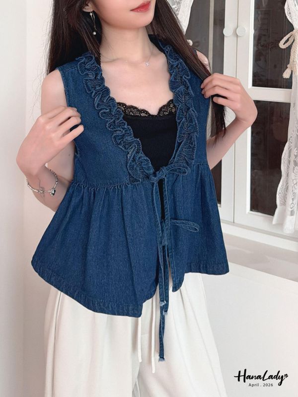 LFA80 甜酷綁結牛仔背心 