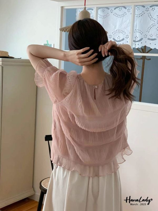 WSA77 浪漫公主澎袖紗上衣 