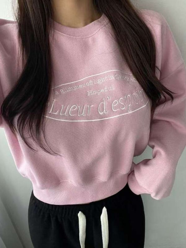 WQA63 刺繡字母短版內刷毛T 