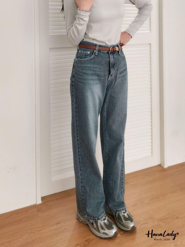 LSA61 高質感修身刷色牛仔褲 