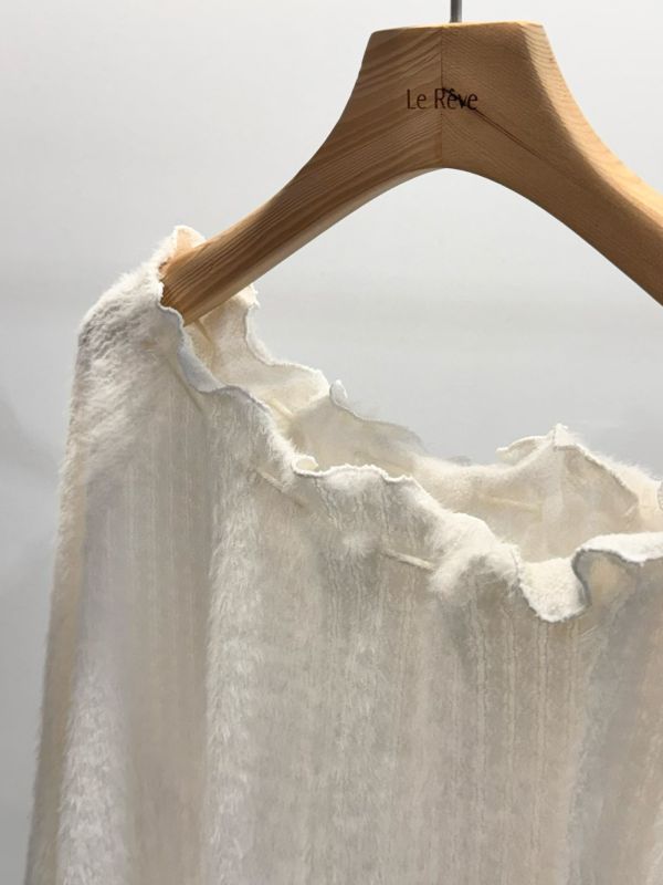 WQA68 抽繩花邊領毛毛上衣 