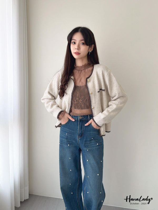 WTA26 超彈性必收珍珠丹寧直筒褲 