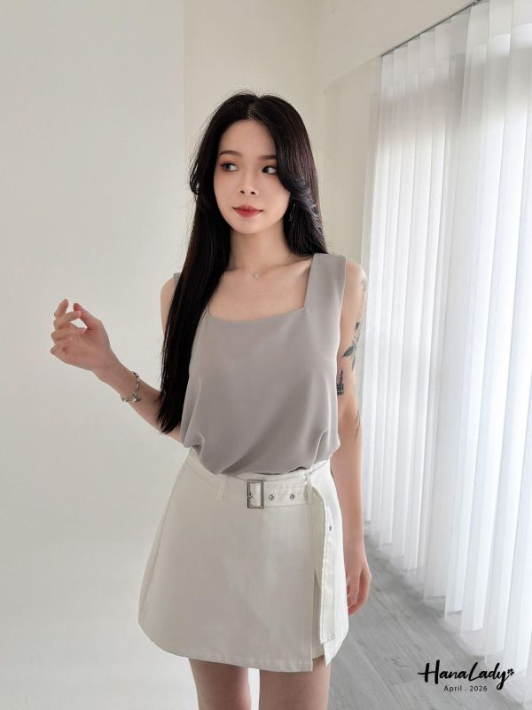 LFA03 簡單純色方領雪紡背心 