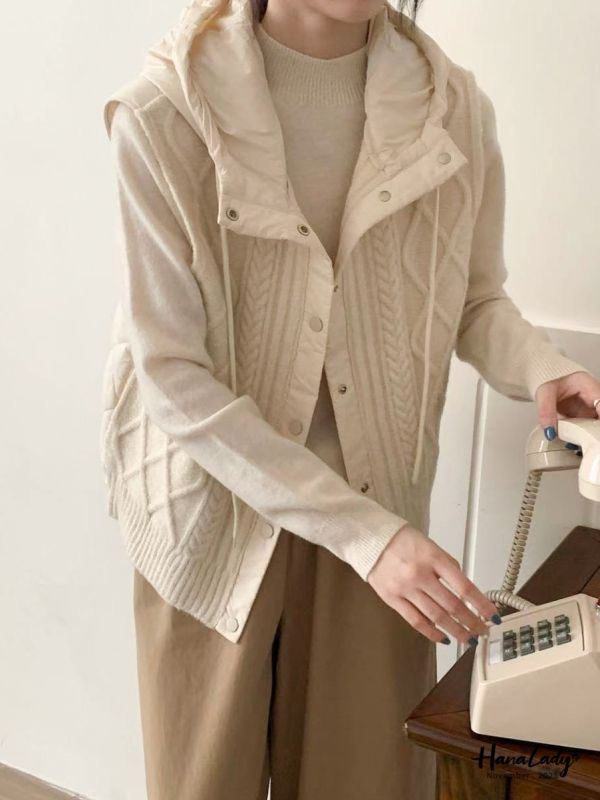 WJB01 異材質菱格紋連帽背心 